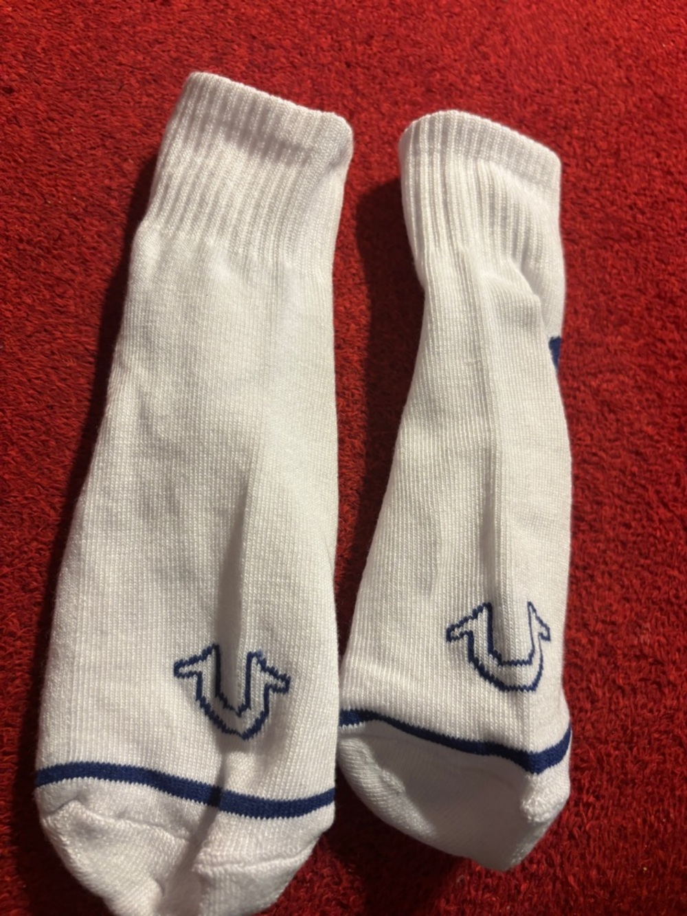 True Religion White Men's Crew Socks with Blue Accents size 8-12 New